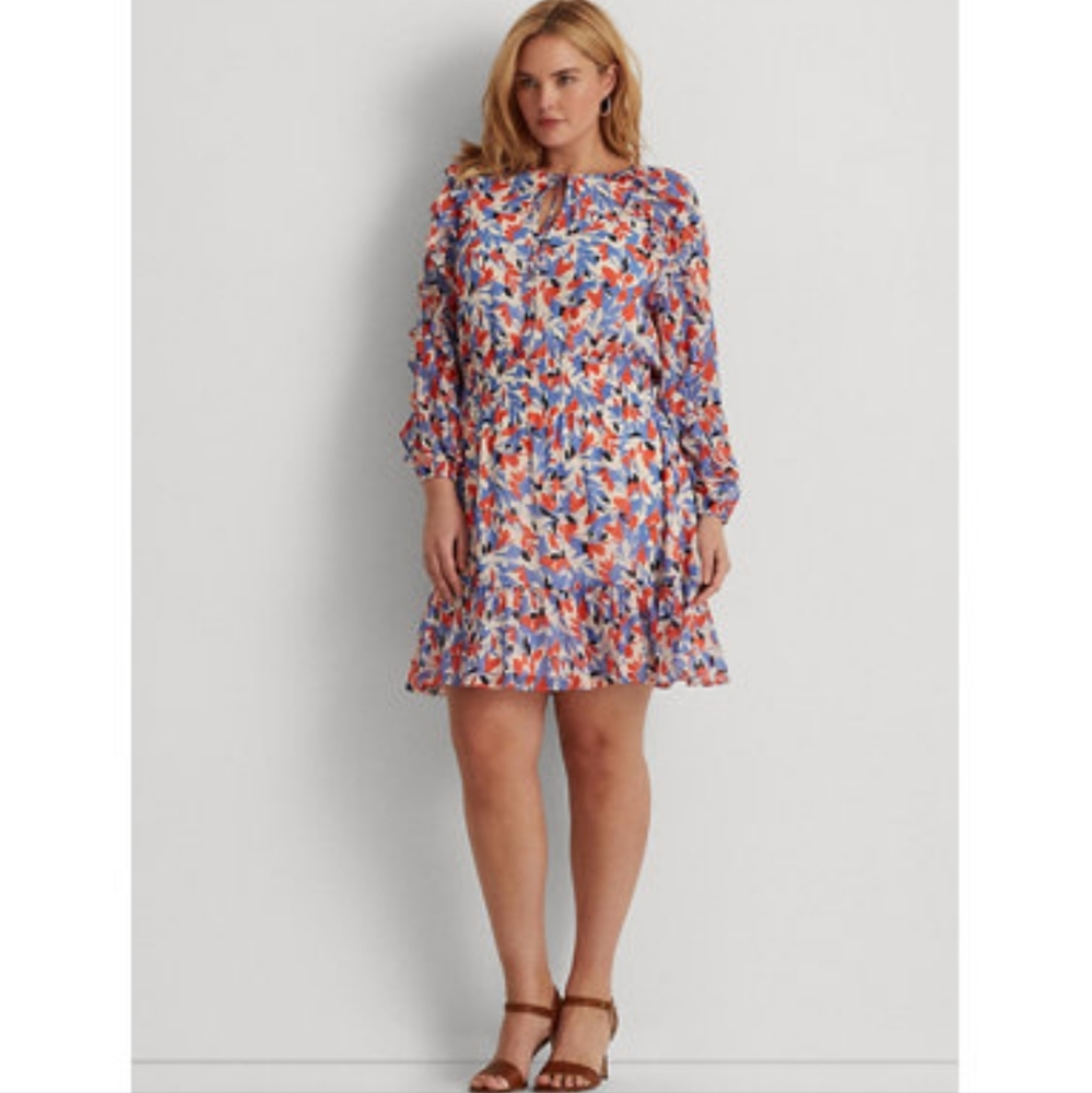 Lauren Ralph Lauren Plus Size Floral Crinkled Georgette Dress
